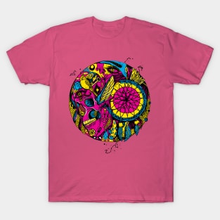 CMYK Skull and Dreamcatcher Circle T-Shirt